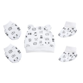 TOVINANNA Adorable Newborn Hat Set Scratch Glove Foot Cover Cotton Boys and Girls Hat Gloves Kit
