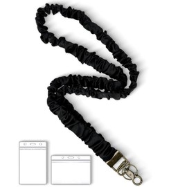 Stretchy Scrunchie Lanyard for ID Badges Keys, Cute Teacher Lanyard for Women with 2 Card Holders 19.6 Inch
