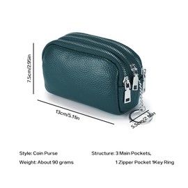 Women's Purse, Multilayer Coin Bag, Leather Purse, Women's Mini, Wallet with Zip, Simple Cute Purse, Spacious Wallet, Green, Fonts