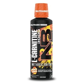 NutraBio  L-Carnitine Liquid Shots  3000mg  10mg of Vitamin B-5  Zero Carbs  Azucar  31 Servings - Peach Rings - Sin OMG - Sin Gluten                 