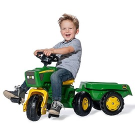 Rolly Toys John Deere 3-Wheel Trac with Trailer Ride On, Green/Yellow (052769)