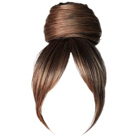 Hairuwear Hairdo Trendy Fringe and Bun Hairpiece With Fashionable Bangs and Side Piece, SS12/22 Rooted Cappuccino