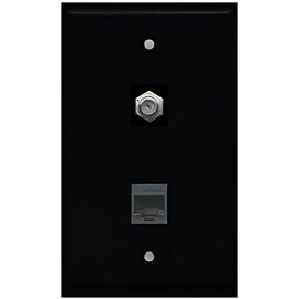 RiteAV - Black 1 Port Coax Cable TV- F-Type 1 Port Phone Black Wall Plate