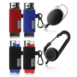 Likesing Retractable Lighter Leashes, Bi'c Lighter Holder Key Chain for Backpack, Pink Lighters Leash for Basic Lighter, Keychain Sleeve Gift for Men Women(Black, Blue, Red-4pcs)