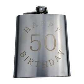 50th Birthday Flask Gift Set - 7 oz Flask Engraved with "Happy 50 Birthday"