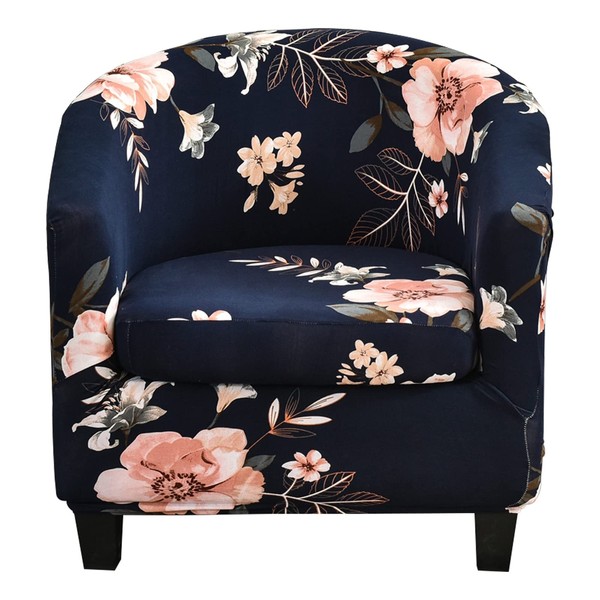 Tub Chair Covers - 2 Piece Set Removable High Stretch Printed Soft Bucket Chair Covers Armchair Slipcovers for Dining Living Room Internet Cafe Bar Office Reception