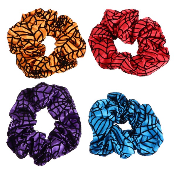 Lurrose Pack of 4 Halloween Hair Bobbles Spider Web Pattern Hair Scrunchies Elastic Hair Bands for Halloween Stretchy Women Girls Hair Accessories