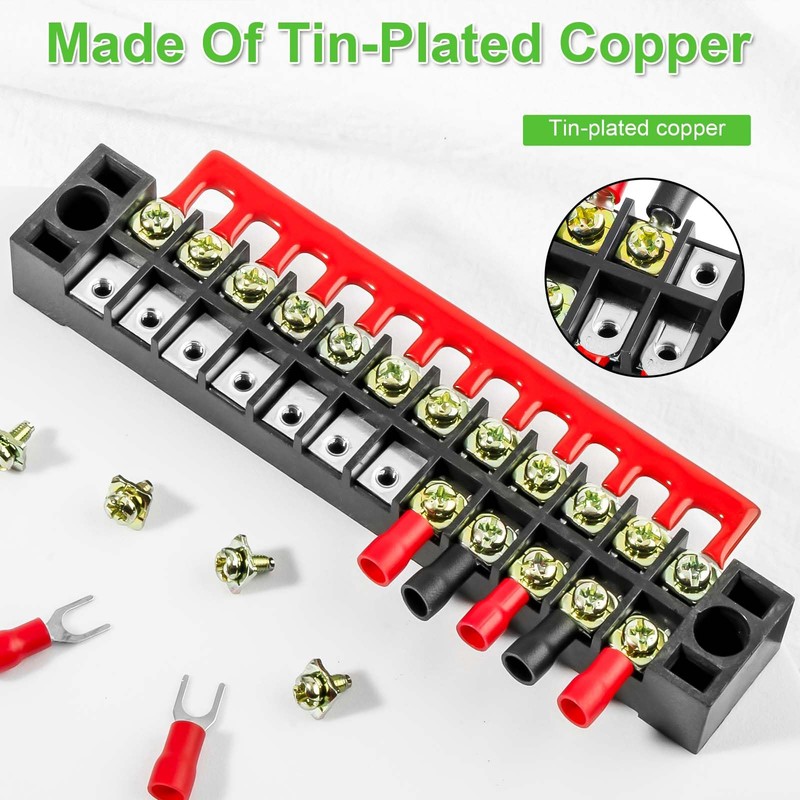 4sets 12 Position Electrical Terminal Block Strips，Dual Row Screw Terminals