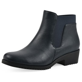 CLIFFS BY WHITE MOUNTAIN Women's Durable Cushioned Block Heeled Ankle Bootie, Navy/Smooth, 11 W