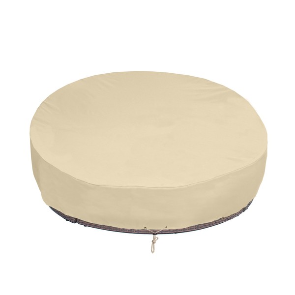 SunPatio Round Patio Daybed Cover 88 Inch, Heavy Duty Waterproof Outdoor Canopy Daybed Sofa Cover with Taped Seam, 88" L x 85" W x 35"/16" H, All Weather Protection, Beige