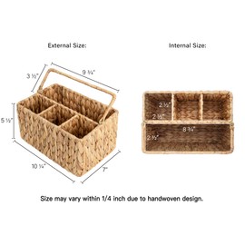 StorageWorks Wicker Flatware Organizer, Hand Woven Water Hyacinth Cutlery Holder for Countertop with Handle, 1 Pack