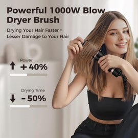 slopehill Mini Dual Voltage Hair Dryer Brush,1000 Watts Travel Hot Air Brush with European Plug, Ionic One Step Hair Dryer and Styler for Women for Home & Salon, 2 Heat & 2 Speed Settings