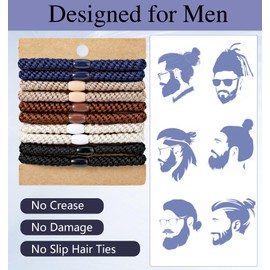 Pack of 10 men's hair ties, nylon fabric and rubber material for strong elasticity and durability without hair breakage or wrinkles, for thick curly and short hair in various colours