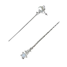 2 Pack Star Moon Hair Sticks for Women Girls Buns Unique Metal Hairpins Vintage Chinese Chopsticks for Hair Styling Accessories