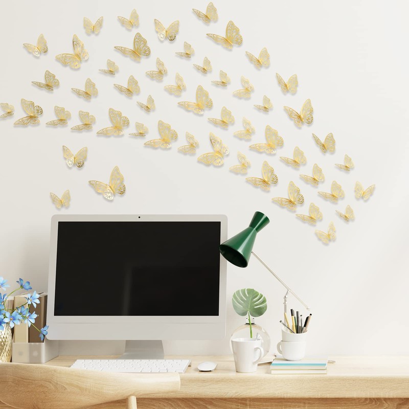 Naler 48 Mariposas Decorativas Pegatina Pared 3D Calcomanía Decoración Adorno