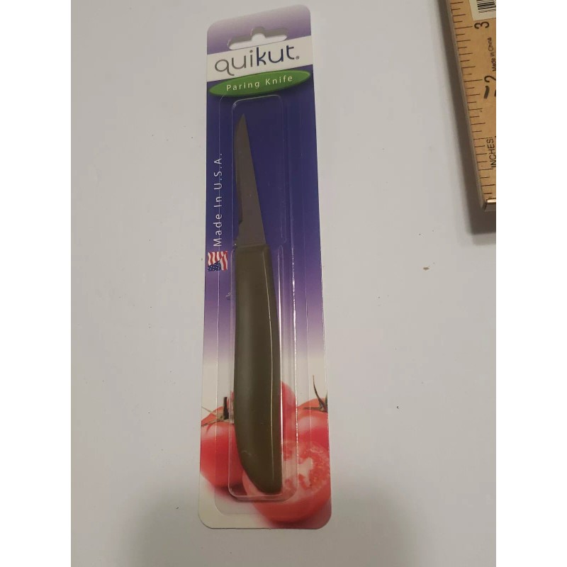 Pampered Chef Quikut Paring Knife Olive Green Handle 2.5" Blade