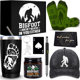 JTAMOHI Bigfoot Gifts, Sasquatch Gifts, Big Foot Sasquatch Gifts, Sasquatch Lovers Gifts with 20 Oz Tumbler Candle Baseball Cap Socks Keychain for Men Women, Bigfoot Lover Birthday Christmas Gifts