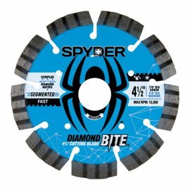 Spyder Diamond Bite 4.5" Diameter Wet/Dry Segmented Rim Diamond Cutting Blade for Angle Grinders, Fast Cuts, 7/8" Arbor with 5/8" Adapter Bushing (14120)
