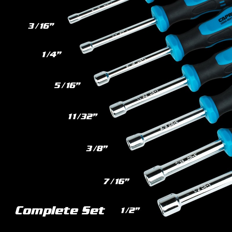 Capri Tools Kontour Nut Driver Set, 3-Inch Hollow Shaft, SAE,