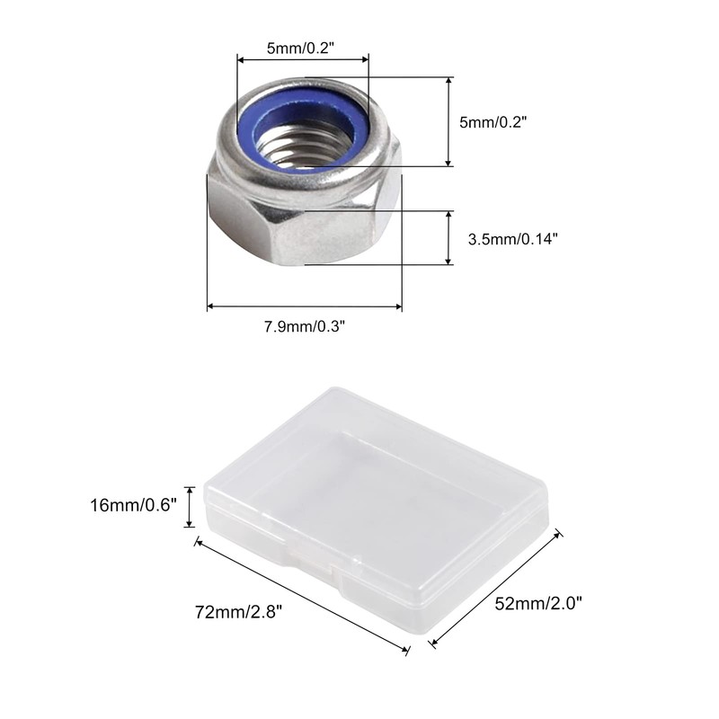 SPEEDWOX 100 PCS M5 x 0.8mm Nylon Insert Nuts Locknuts,