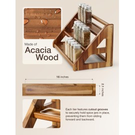 Tinamo Acacia Wood Spice Rack for Countertop - Wooden Tray Holds 24 Jars Spice Racks Organizer for Storage Shelf - 3 Tiered Spice Rack Organizer for Cabinet - Spice Shelf for Kitchen Pantry (Acacia)