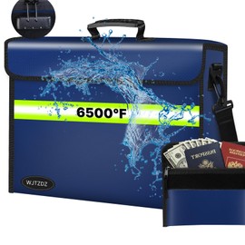 Fireproof Money Bags with Lock-6500°F Fireproof Document Box,10 Layers Insulation Materials&Waterproof Zipper,Removable Folder Layers/Wallet,Reflective Strip for Cash,Valuables(14.2”x 9.6”x 4.1”)