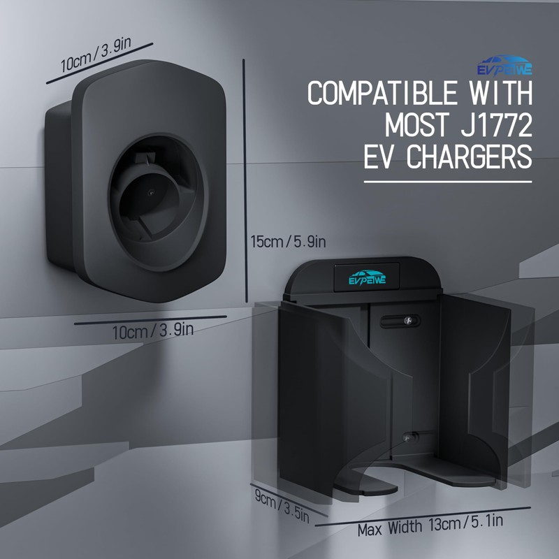 EVPEIWE EV Charger Holder, Wall-Mount Connector Nozzle Holster Dock for