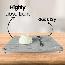 Diatomaceous Earth Dish Drying Mat with Non-Slip Stainless Steel Feet - 16"L x 12" Inch Odorless, Quick Drying Stone Mat for Kitchen Sink - Heat Resistant, Super Absorbent Dish Drying Stone