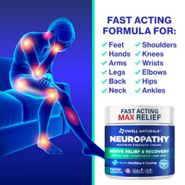 OWELL NATURALS Neuropathy Cream Extra Strength Nerve Relief Cream for Foot, Hands, Legs, Toes with Arnica, Vitamin B6, Aloe Vera, MSM - Made in USA