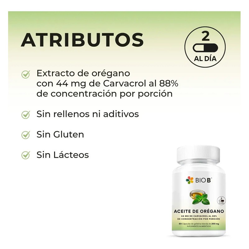 Bio B Aceite De Orégano Cápsulas Con 88 Carvacrol, 60