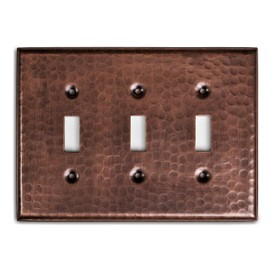 Monarch Abode 17009 Triple Switch Hand Hammered Toggle Decorative Wall Plate Switch Plate Outlet Cover, 3-Gang, Pure Copper