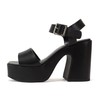 Soda LAUNCH ~ Women Open Toe Ankle Strap Platform Chunky High Heeled Sandal (Black PU, 7)