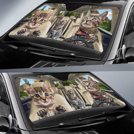 Generic Car Sun Shade Cute Cat Driver Windshield Sunshade Personality Car Front Sun Visor Funny Animal Design Windshiel Cover Insulate Against UV Rays 57x27.5 Inches, JccAoT8-4