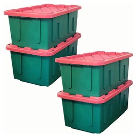 HOMZ 4-Pack Heavy-Duty Durabilt Storage Bins with Lids, 27 Gallon, Red/Green