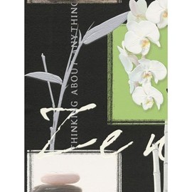 Sample for Display Purpose only.Concord Wallcoverings Textured Wallpaper Floral Flowers Stone Collage, White Black Green, 7 in x 10 in, 877123