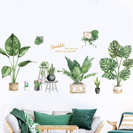Green Plants Potted Plants Wall Stickers for Living Room,Tropical Plants Green Leaves Bedroom Offices Wall Decals Art Murals Home Decoration