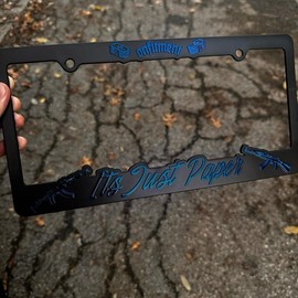 “Its Just Paper” License Plate Covers:_Metallic Blue