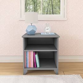Max & Lily Classic Wood Nightstand with Shelves, Kids Bedside Table/End Table, Small Nightstand for Bedroom, Grey