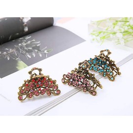 Retro Flowers Hair Claw Clip for Women Lady Vintage Alloy Rhinestone Hair Jaw Clips Hairpin Fancy Hair Clamp (Red, One size)