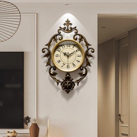 Vintage Wall Clock, Antique Decor, Battery Operated,Non Ticking European Style Metal Wall Clock, 26" x 19" Decorative Retro,Bedroom/Living Room/Kitchen