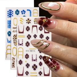 Fall Nail Art Stickers Flower Nail Stickers for Nail Art 3 Sheets 3D Self-Adhesive Nail Decals Brown Blue Flower Autumn Winter Nail Design Decals Fall Nails Supplies for Women DIY Manicure Accessories