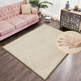 ORINOVA Pink Washable Fluffy Rug 5x8 Area Rugs for Bedroom Plush Faux Rabbit Shag Fur Rug for Living Room Nursery Rug