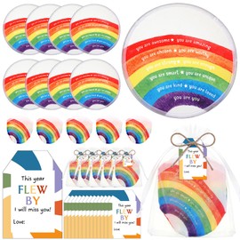 HyDren 36 Set End of The Year Gifts Rainbow Flying Disc Foldable Fans Bulk with Inspirational Card Organza Bag Beach Flying Disc for Fun Graduation Summer Birthday Party Favors Outdoor Activity Game
