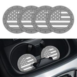Lyxheth 4PCS Car Cup Holder Coasters, Car Cup Pads, Colored American Flag US Flag Insert Car Cup Coaster, Car Accessories 2.75 Inch Anti Slip Shockproof Embedded Drink Mat for Vehicles (Gray)