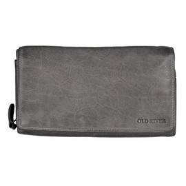 Leather Women's Purse XXL, Leather Wallet Nappa Leather, 2 Large Note Compartments, Box Travel Organiser Genuine Leather, gray, Classic