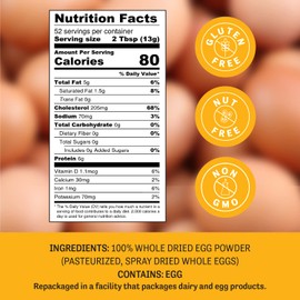 Judee's Gluten Free Dried Whole Egg Powder - Gluten-Free Egg Substitute for Baking - Protein Powder for Cooking - 1.5 lb Pouch