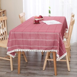 Deconovo Cotton Wipeable Tablecloth Tassel Lace Water Resistant Table Cloth Rectangular Table Cloth for Wedding 137x200cm(54x79inch) Red