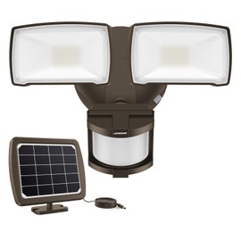 LEPOWER Solar Security Lights Outdoor, 1000LM Solar Motion Sensor Light Outdoor, 2 Head Solar Powered Flood Lights, 5500K, IP65 Waterproof Flood Lights for Backyard(Brown)
