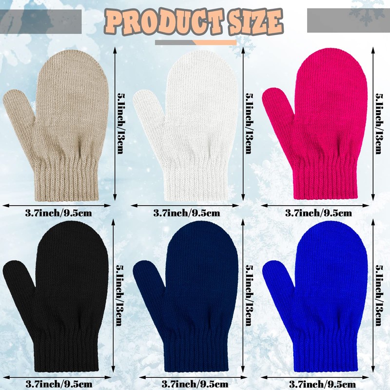 6 Pairs of Children's Winter Gloves, Warm Baby Knitted Gloves,