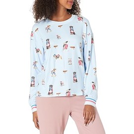 PJ Salvage Women's Loungewear Ruffin It Long Sleeve Top, Ice Blue, M
